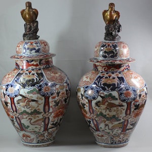Pair of Japanese imari baluster jars and covers, circa 1700