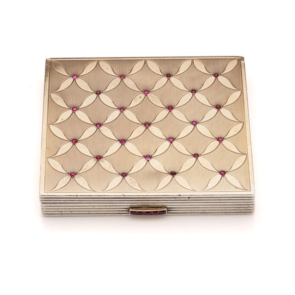 Art Deco French silver , gold and ruby compact, circa 1930s - image 2