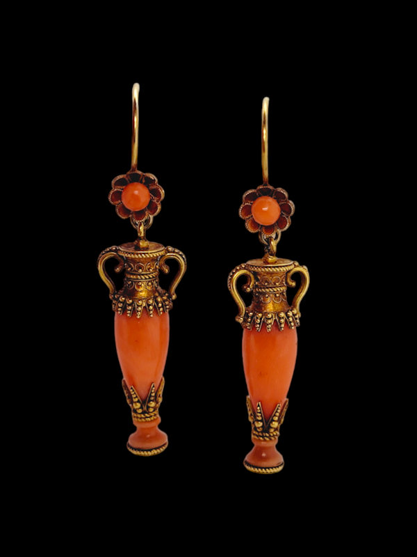 Archaeological revival coral and gold amphora earrings SKU: 7040 DBGEMS - image 2