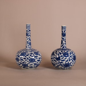Near pair of Chinese blue and white bottle vases, Kangxi (1662-1722)