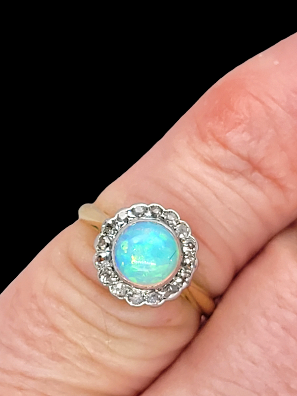 Antique opal and diamond cluster ring SKU: 7058 DBGEMS - image 3