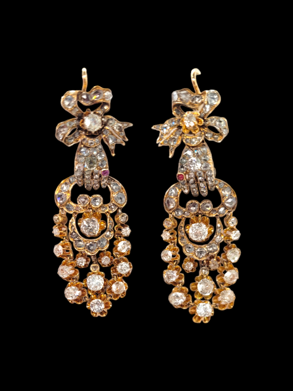 Antique hand diamond drop earrings SKU: 7064 DBGEMS - image 1