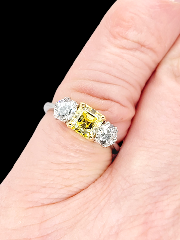 Fine fancy intense asscher cut diamond engagement ring SKU: 7069 DBGEMS - image 2
