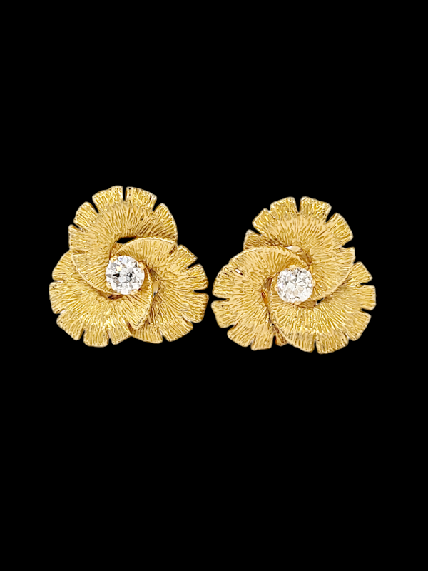 Cool 1960's organic trefoil gold and diamond earrings SKU: 7070 DBGEMS - image 4