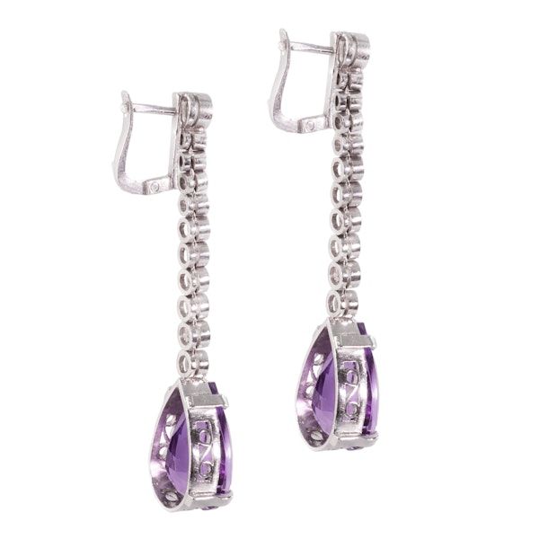 A Pair of Deco Amethyst Diamond Platinum Earrings - image 2