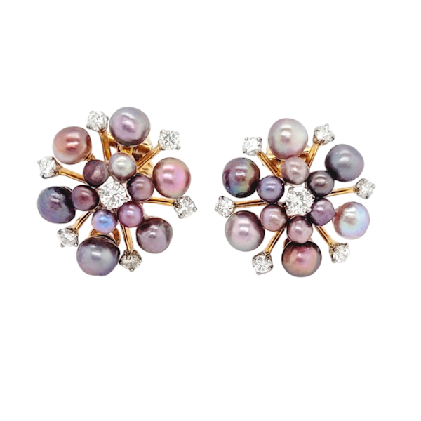 Chic coloured natural pearl and diamond snowflake earrings SKU: 7018 DBGEMS - image 2