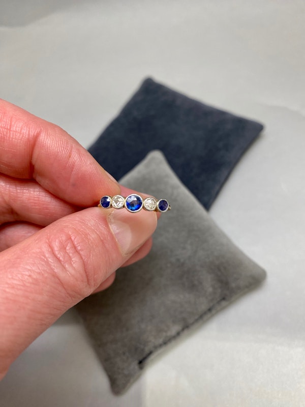 Sapphire Diamond five stone Ring in 18ct Gold/Platinum date circa 1905, Lilly's Attic since 2001 - image 2