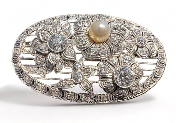 Edwardian Elegance Pearl & Diamond Belle Époque Brooch - image 1