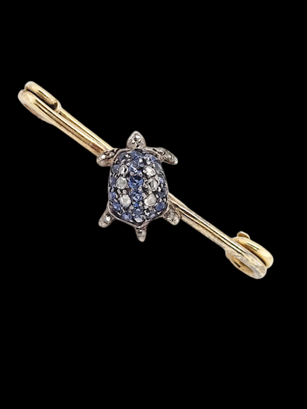 Antique sapphire and diamond Tutle pin SKU: 7093 DBGEMS - image 1
