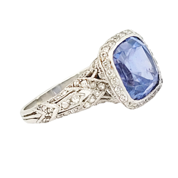 Gem Cornflower Ceylon sapphire and diamond antique engagement ring SKU: 7096 DBGEMS - image 3