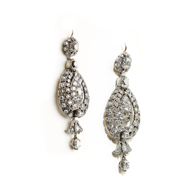 Diamond and Silver Upon Gold Antique Style Drop Earrings, 10.38ct - image 3