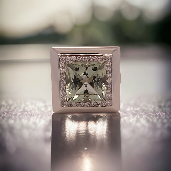 Vibrant Green Quartz And Diamond Ring - image 1