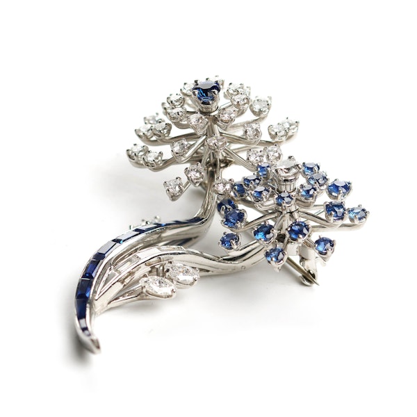Vintage Oscar Heyman Sapphire, Diamond And Platinum Flower Brooch, Circa 1964 - image 3