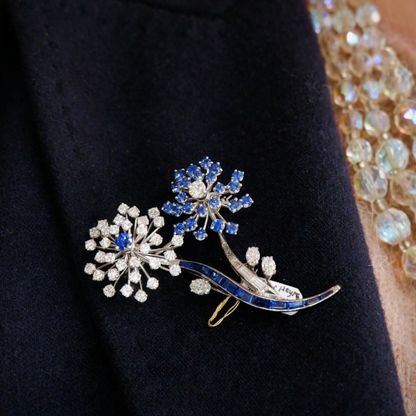 Vintage Oscar Heyman Sapphire, Diamond And Platinum Flower Brooch, Circa 1964 - image 2