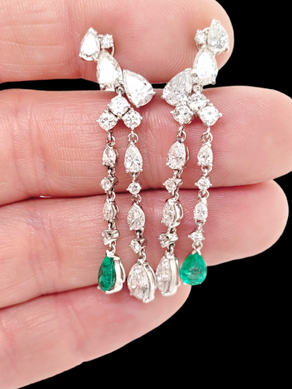 Vintage emerald and diamond pear shaped earrings SKU: 7102 DBGEMS - image 2