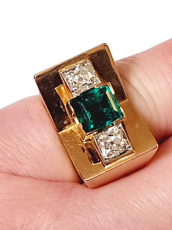 Fine 1940's emerald and diamond tank ring SKU: 7107 DBGEMS - image 2