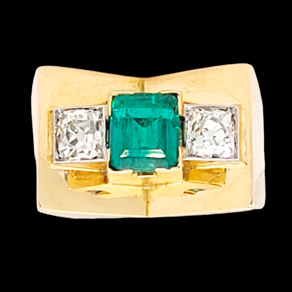 Fine 1940's emerald and diamond tank ring SKU: 7107 DBGEMS - image 1