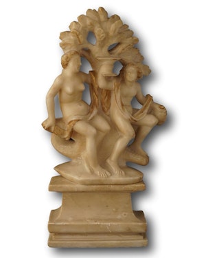 Alabaster sculpture of Bacchus and Ariadne. Sicilian, 17th century.