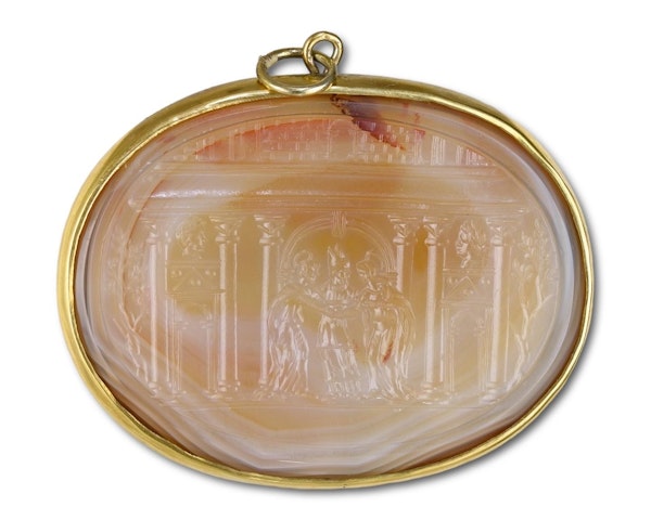 Large agate intaglio depicting the marriage of the Virgin. Italian, 17th century - image 2