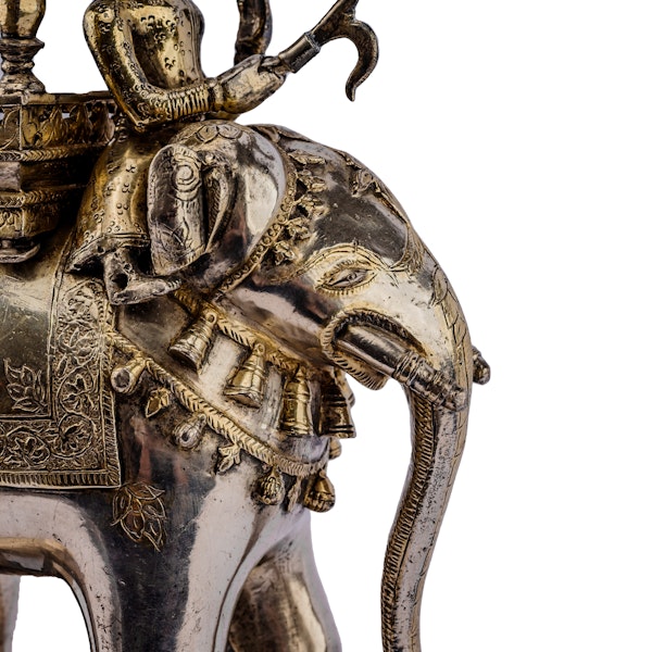 A fine and rare early 19th century Indian silver and parcel gilt elephant toy. - image 13