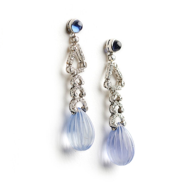 Art Deco Marzo Sapphire And Diamond Drop Earrings, Circa 1930 - image 3