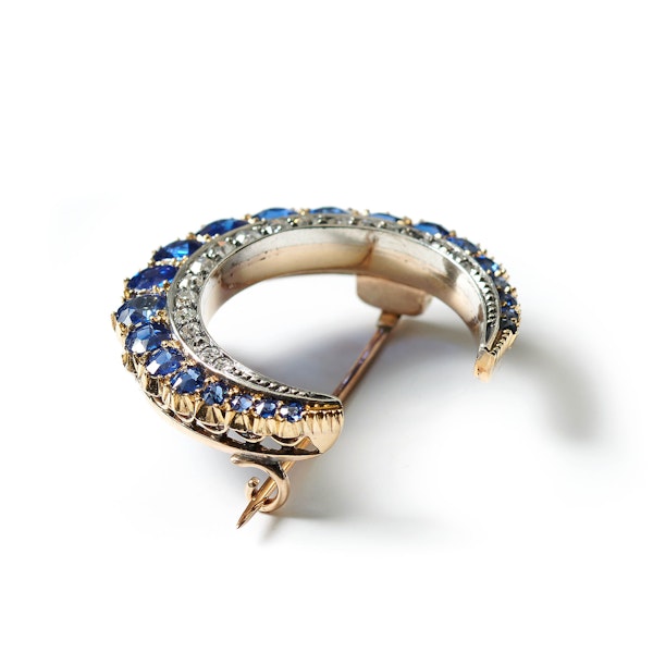 Antique Sapphire, Diamond, Gold And Silver Crescent Brooch, Circa 1900 - image 2