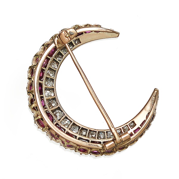 Antique Ruby, Diamond, Gold And Silver Crescent Brooch, Circa 1900 - image 3