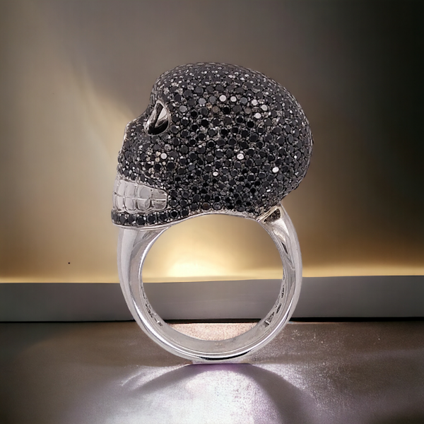 Stunning Black Diamond Skull Ring - image 1