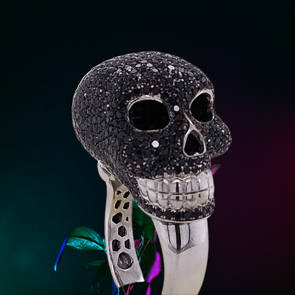 Stunning Black Diamond Skull Ring - image 3