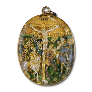 Renaissance gold & enamel relief of the crucifixion. South German, 16th century.