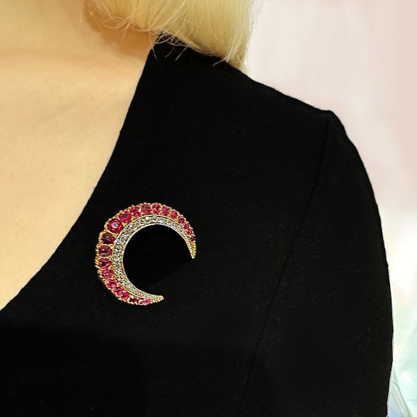 Antique Ruby, Diamond, Gold And Silver Crescent Brooch, Circa 1900 - image 8