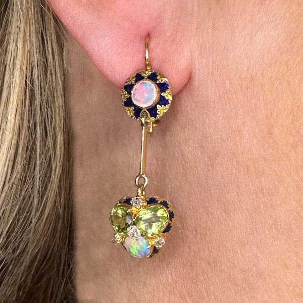 Opal Peridot Diamond Enamel Drop Earrings CHIQUE to ANTIQUE - image 4