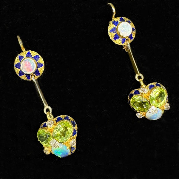 Opal Peridot Diamond Enamel Drop Earrings CHIQUE to ANTIQUE - image 3