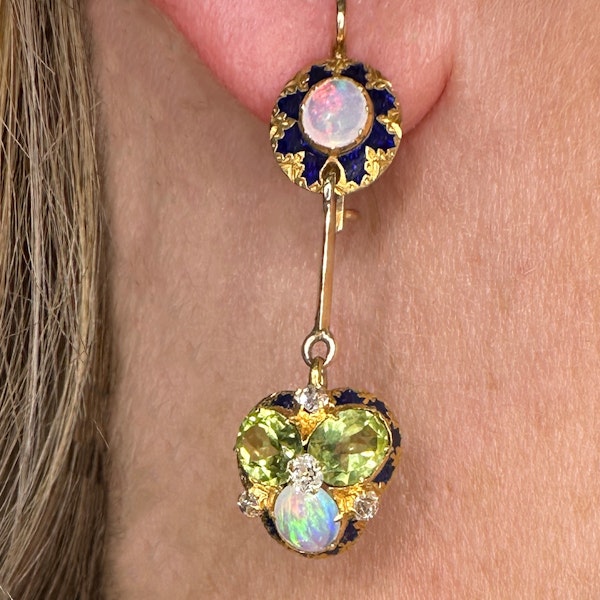 Opal Peridot Diamond Enamel Drop Earrings CHIQUE to ANTIQUE - image 1