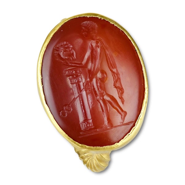 Gold ring with a carnelian intaglio of Hermes Kriophoros. Roman, 1st century BC. - image 4
