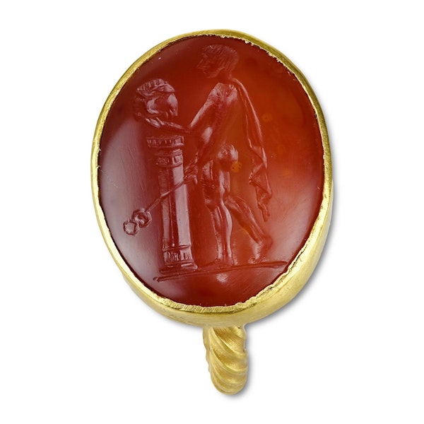 Gold ring with a carnelian intaglio of Hermes Kriophoros. Roman, 1st century BC. - image 5
