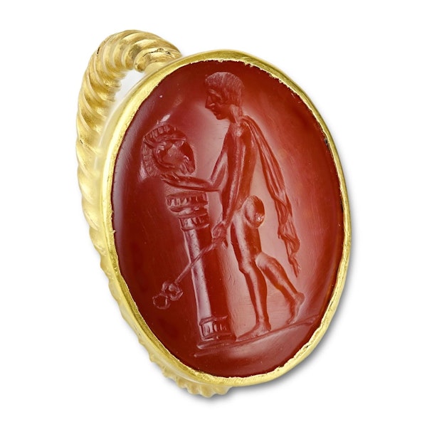 Gold ring with a carnelian intaglio of Hermes Kriophoros. Roman, 1st century BC. - image 7