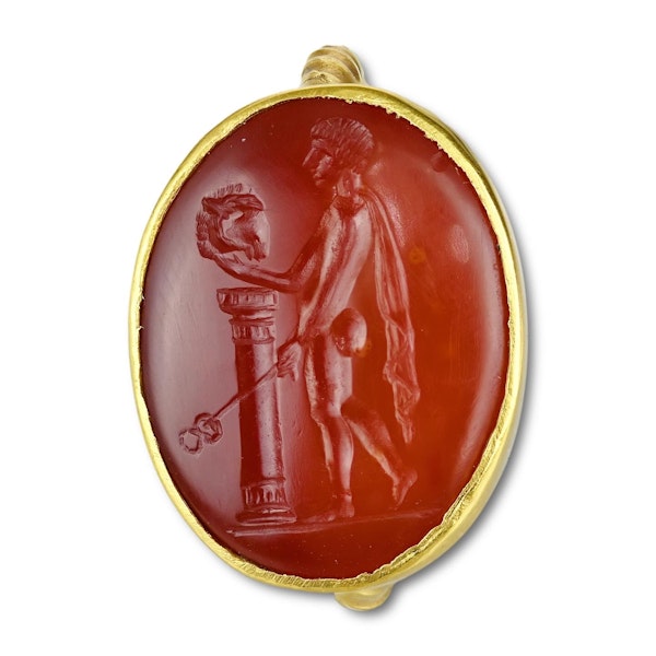 Gold ring with a carnelian intaglio of Hermes Kriophoros. Roman, 1st century BC. - image 3