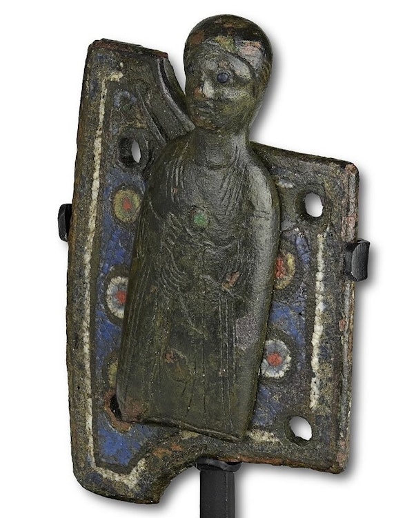 Champlevé enamelled copper appliqué of a Saint. French, Limoges, 13th century. - image 2