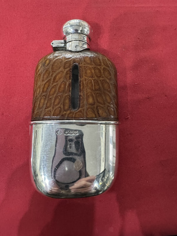 Antique silver & crocodile hip flask - image 4