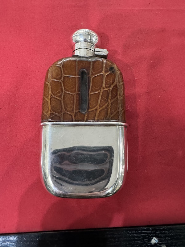 Antique silver & crocodile hip flask - image 2