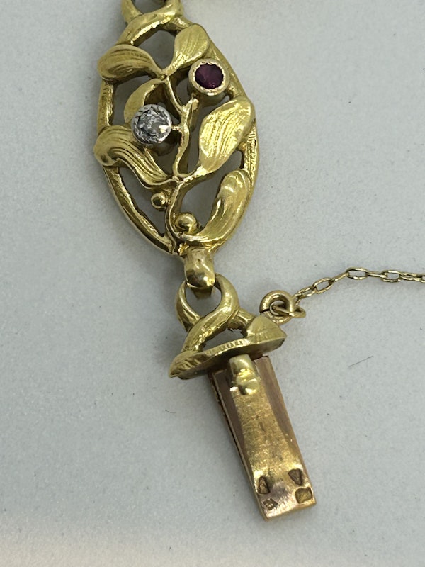 Beautiful Art Nouveau French diamond ruby 18ct gold bracelet at Deco&Vintage Ltd - image 3
