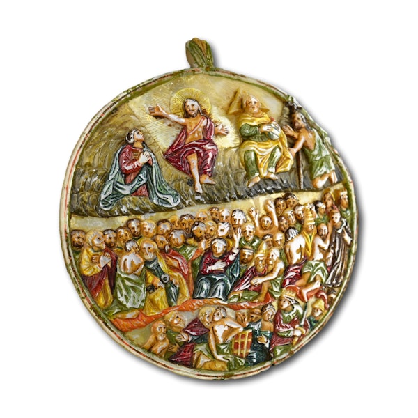 Polychromed pearl shell with the last judgement. Spanish Colonial, 18th century - image 2
