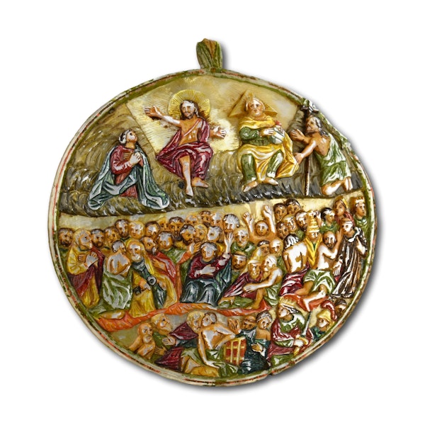Polychromed pearl shell with the last judgement. Spanish Colonial, 18th century - image 3