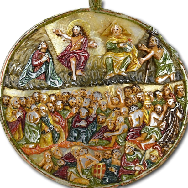 Polychromed pearl shell with the last judgement. Spanish Colonial, 18th century - image 5