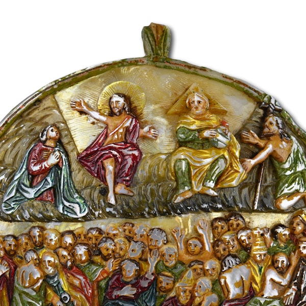 Polychromed pearl shell with the last judgement. Spanish Colonial, 18th century - image 6