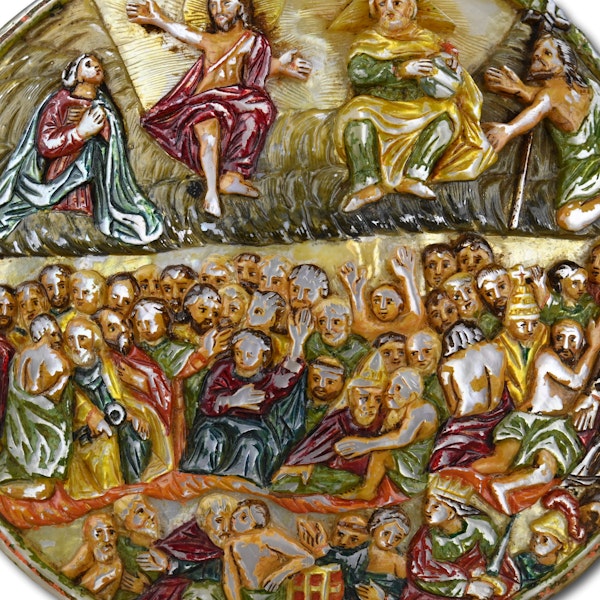 Polychromed pearl shell with the last judgement. Spanish Colonial, 18th century - image 7