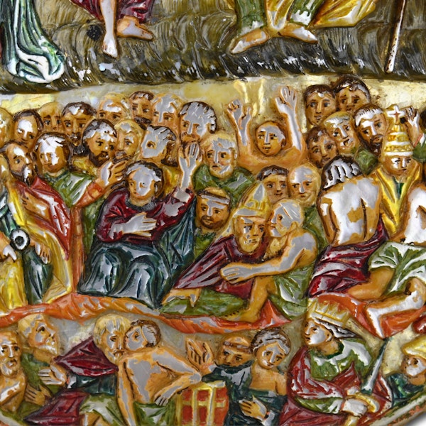 Polychromed pearl shell with the last judgement. Spanish Colonial, 18th century - image 8