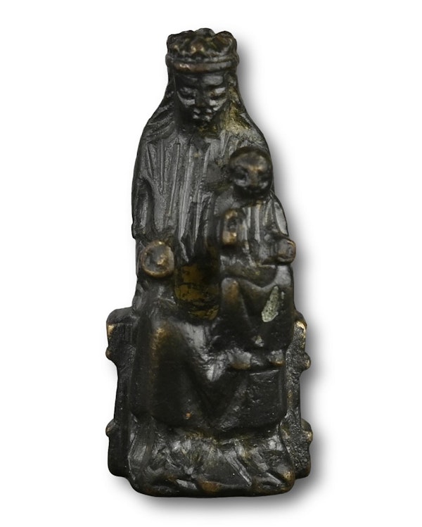 Bronze figure of the seated Madonna and child. English or German, 14th century. - image 1