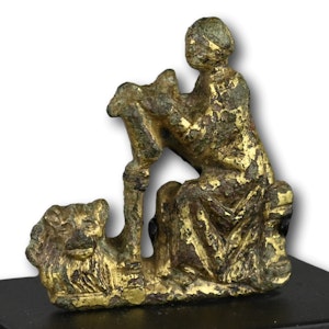 Gilt bronze relief of Saint Mark with his lion. French, 13th/14th century.
